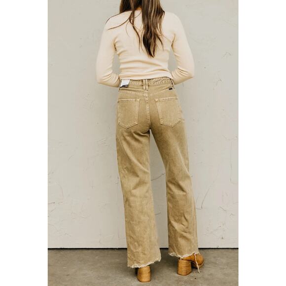 Kancan Mikaella Ultra High Rise 90s Flare Jeans Beige Tan Khaki Distressed 11/29 - Picture 2 of 9